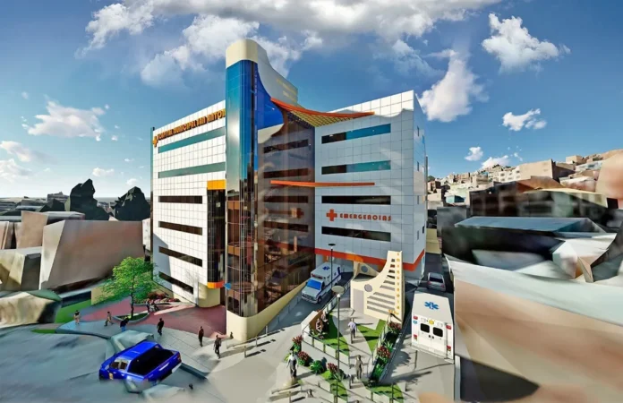 Maqueta virtual del hospital. Imagen: GAMLP.
