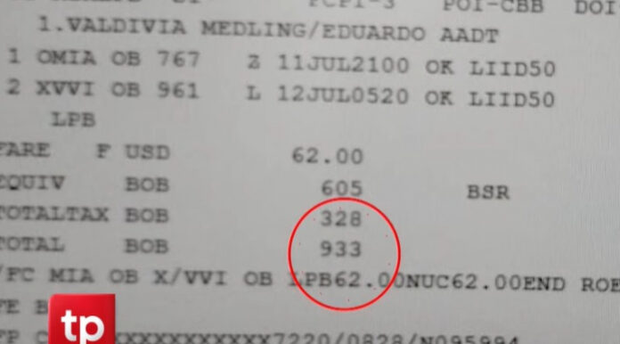SENADORA DENUNCIA QUE GERENTE DE BOA PAGÓ BS 933 POR UN PASAJE DE MIAMI A LA PAZ